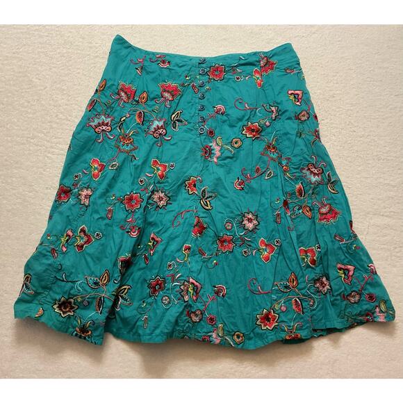 JOHNNY WAS Women's Size 6 Fit and Flare Teal Embroidered Skirt EUC - Picture 2 of 7